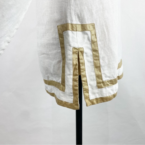MICHAEL KORS COLLECTION White 100% Linen Tunic with Gold Metallic Trim Size 2 - Picture 5 of 10